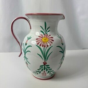 Ethan Allen Home Collection Floral‎ Pitcher Made in Italy Cottage Farmhouse 10"